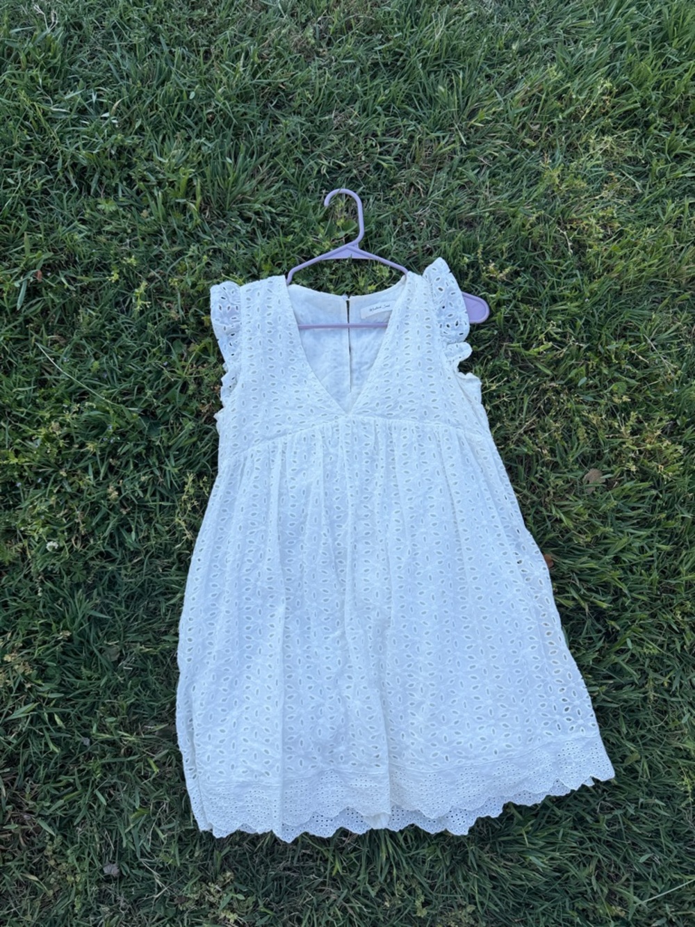 Mustard Seed White Eyelet V-Neck Girls Dress